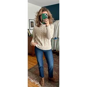 Vintage 100% Cotton Beige Turtleneck Cable Knit Women's Sweater | Fishermancore